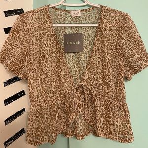 Brown Speckled Tie Front Sheer Top